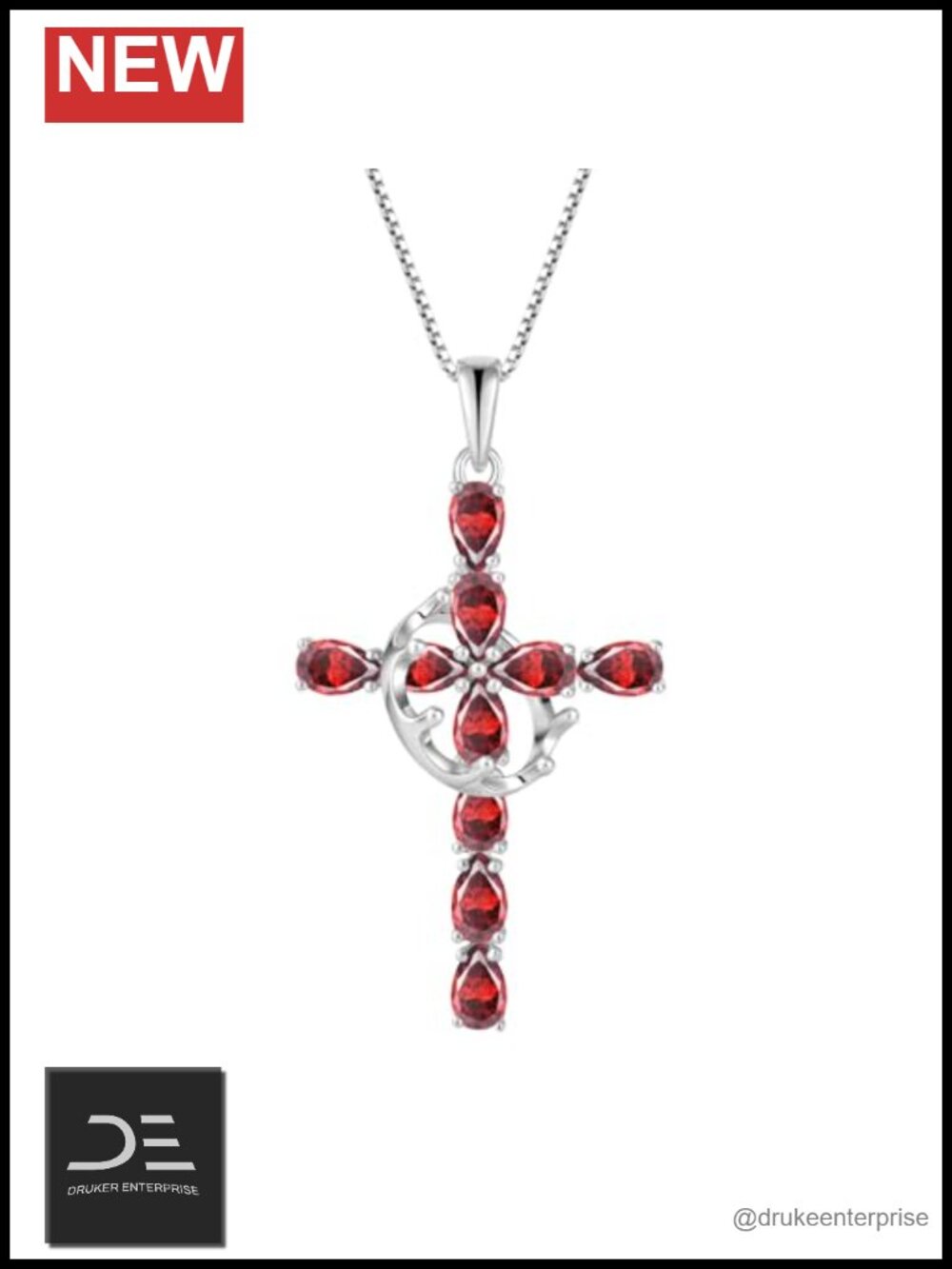 925 Sterling Silver Pear Birthstone Cross Crown Necklace Pendant Jewelry
